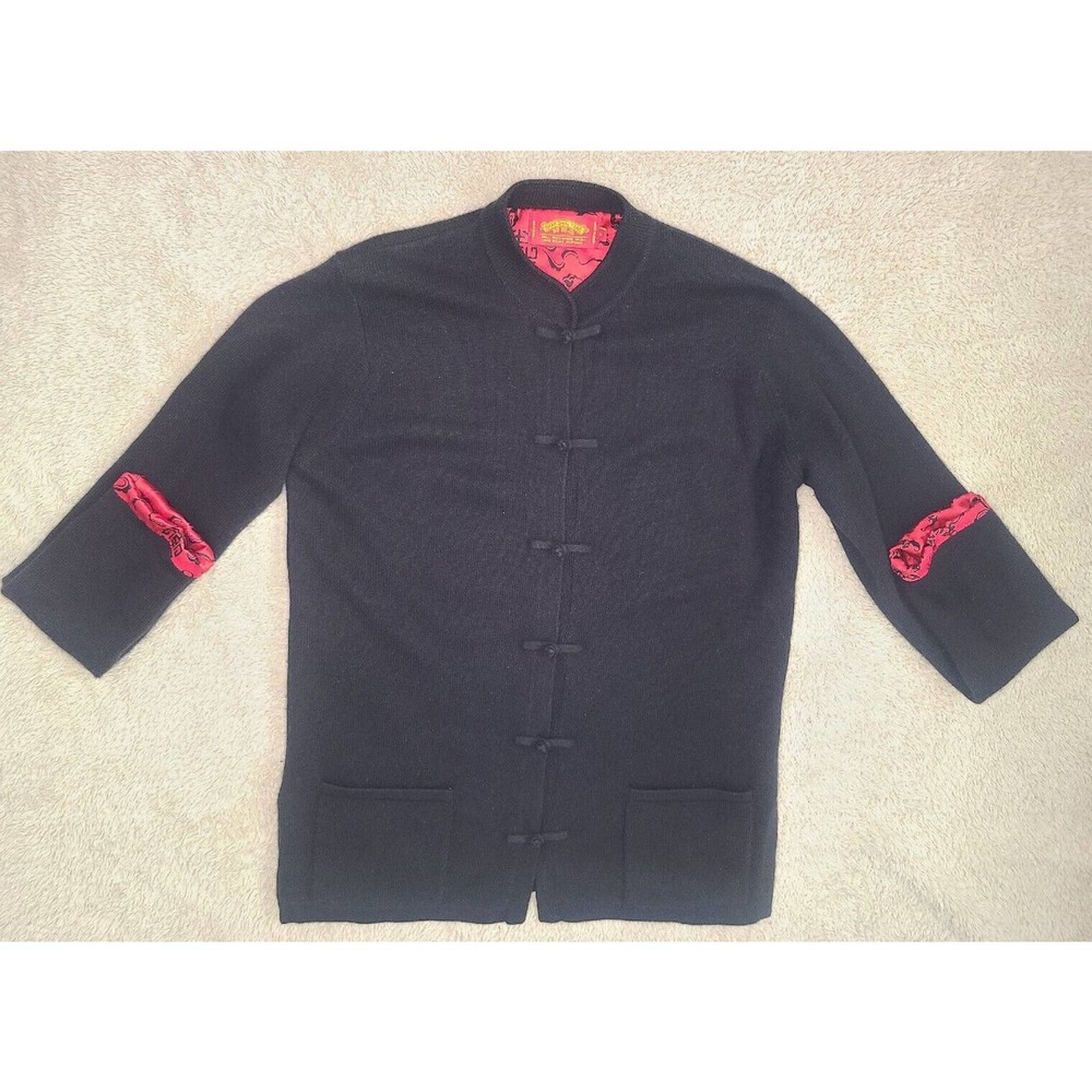 RARE SHANGHAI TANG Vlack Mongolian Cashmere & Silk Cardigan M Chinoiseire Lining